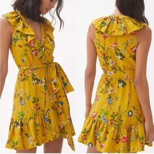Maeve Strawberries & Floral Yellow Wrap Dress